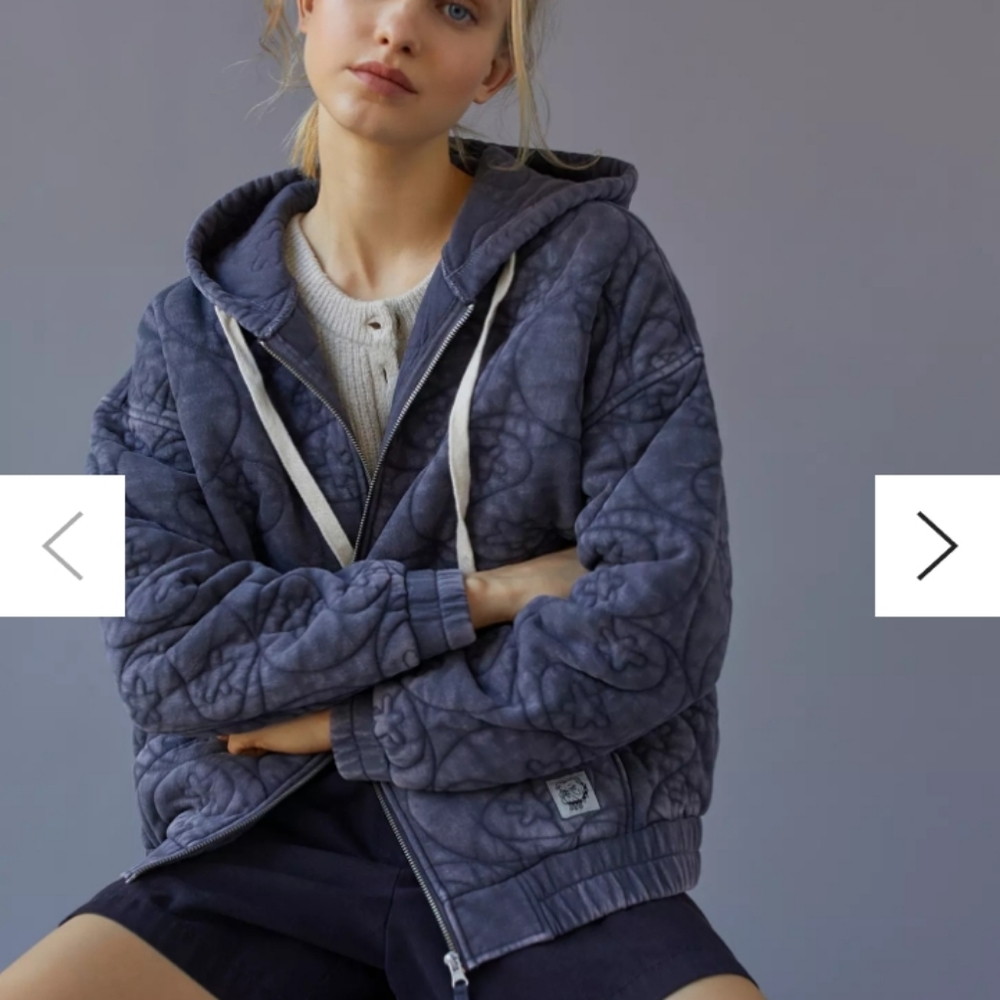 BDG Embroidered Zip Up Hoodie Sweatshirt